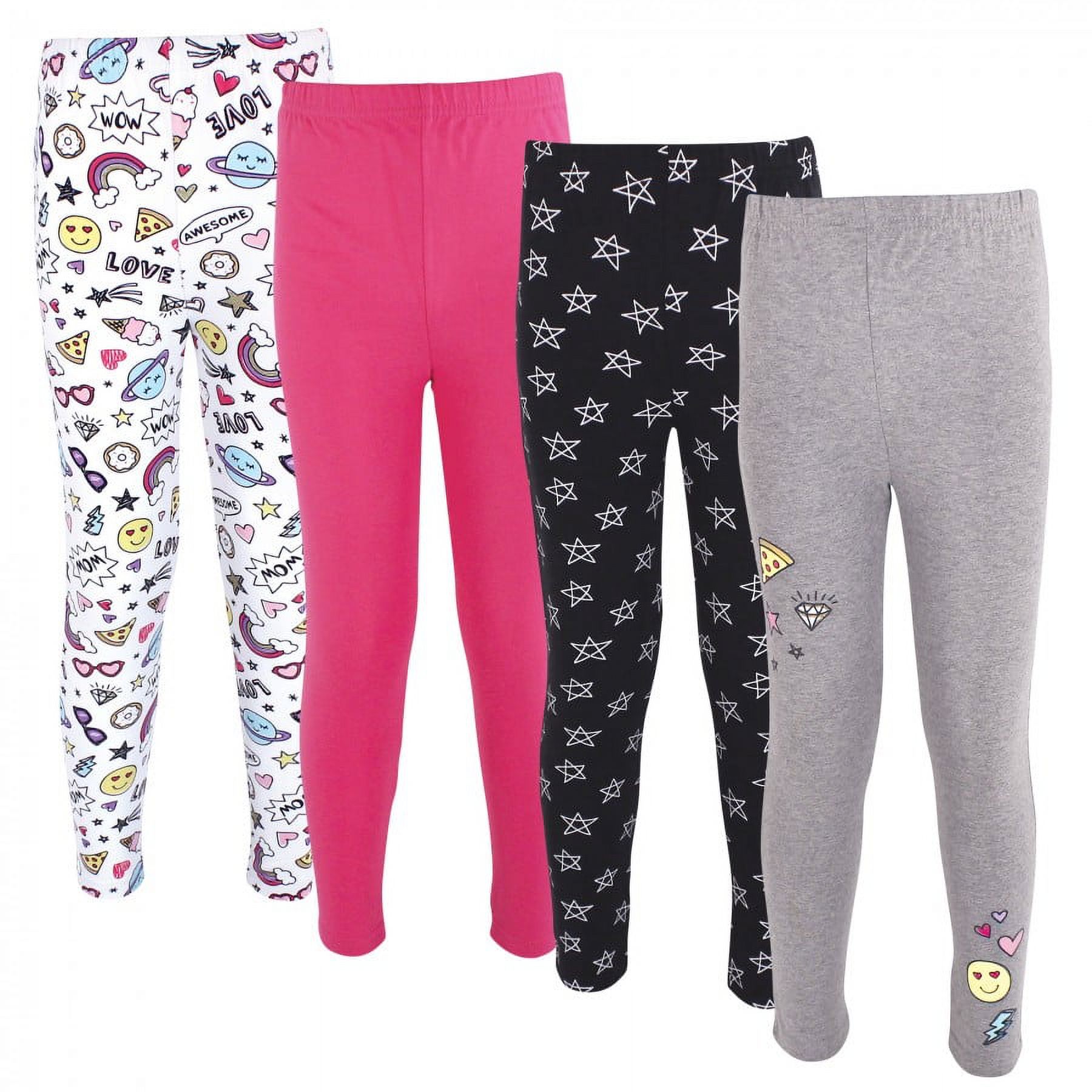 Hudson Baby Infant and Toddler Girl Cotton Leggings 4pk, Doodles, 0-3 Months